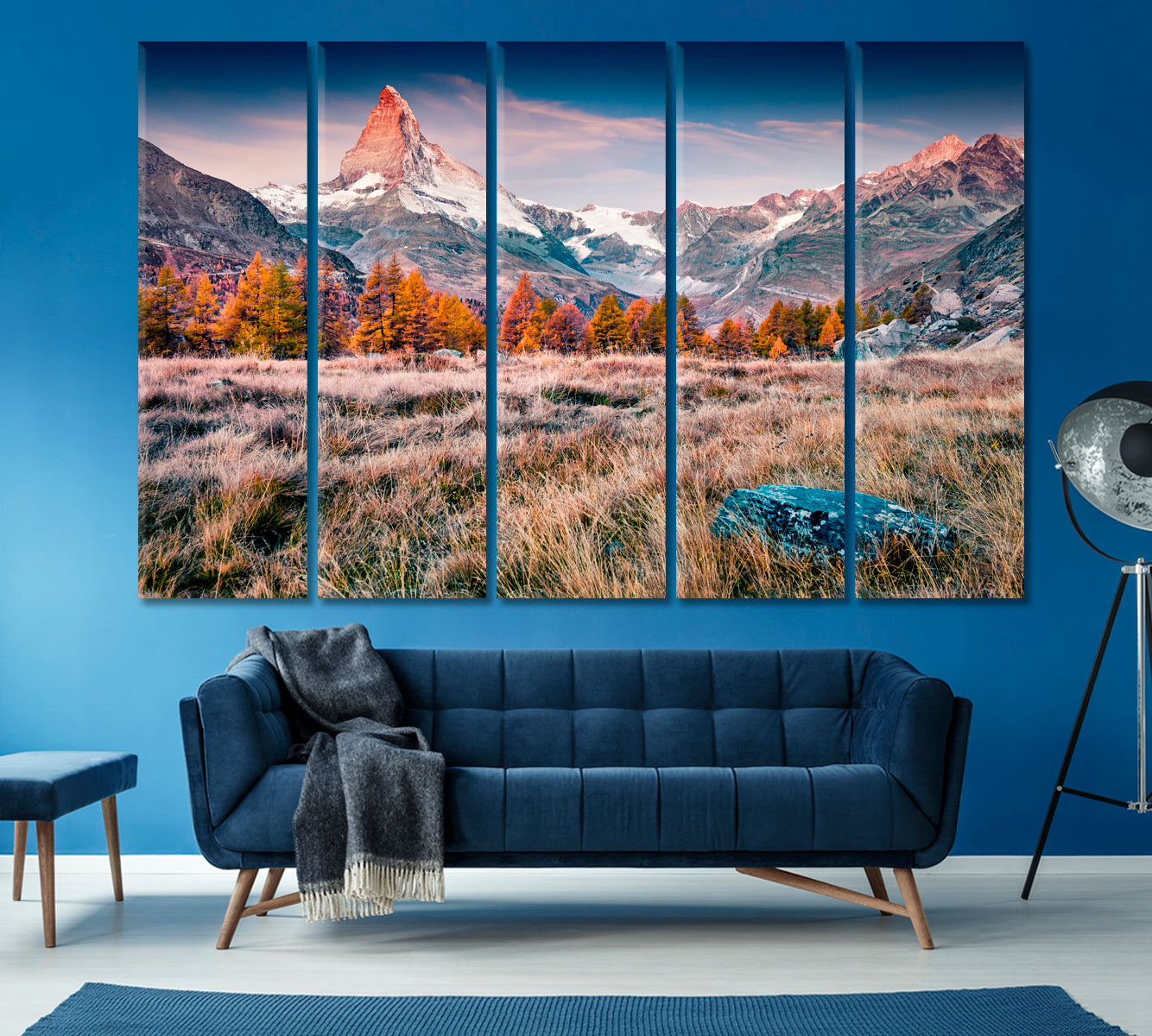 Autumn Landscape Mountain Matterhorn Swiss Alps Canvas Print ArtLexy 5 Panels 36"x24" inches 