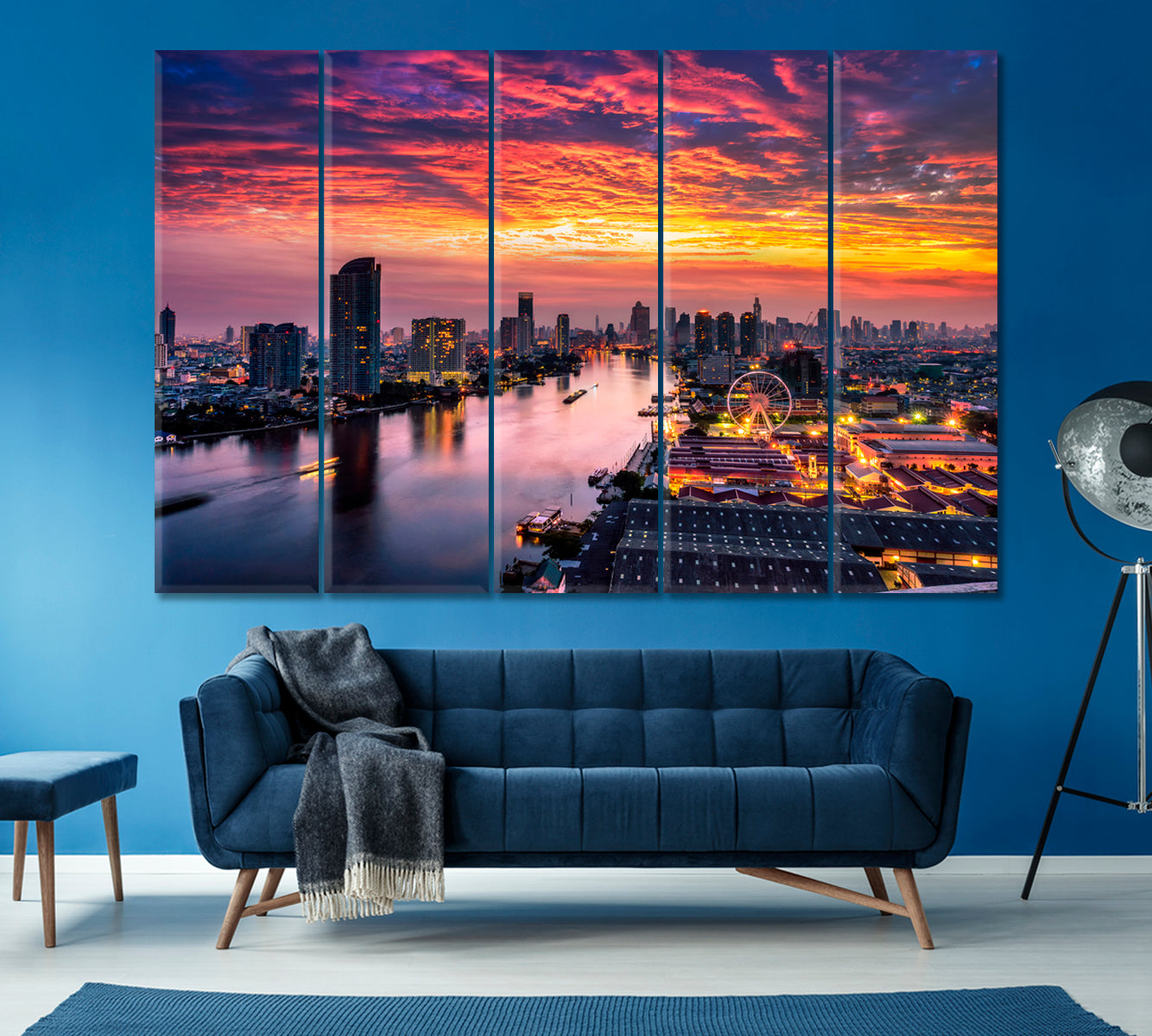 Bangkok Cityscape at Dusk Canvas Print ArtLexy 5 Panels 36"x24" inches 
