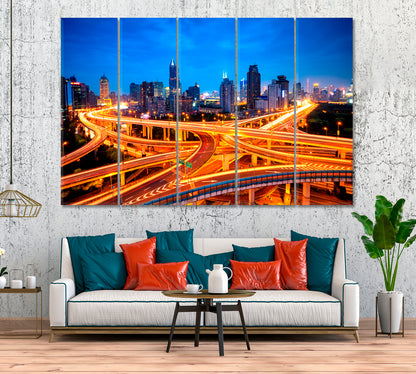 Road Junction in Shanghai China Canvas Print ArtLexy 5 Panels 36"x24" inches 
