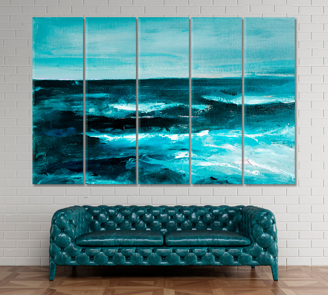 Contemporary Abstract Ocean Painting Canvas Print ArtLexy 5 Panels 36"x24" inches 