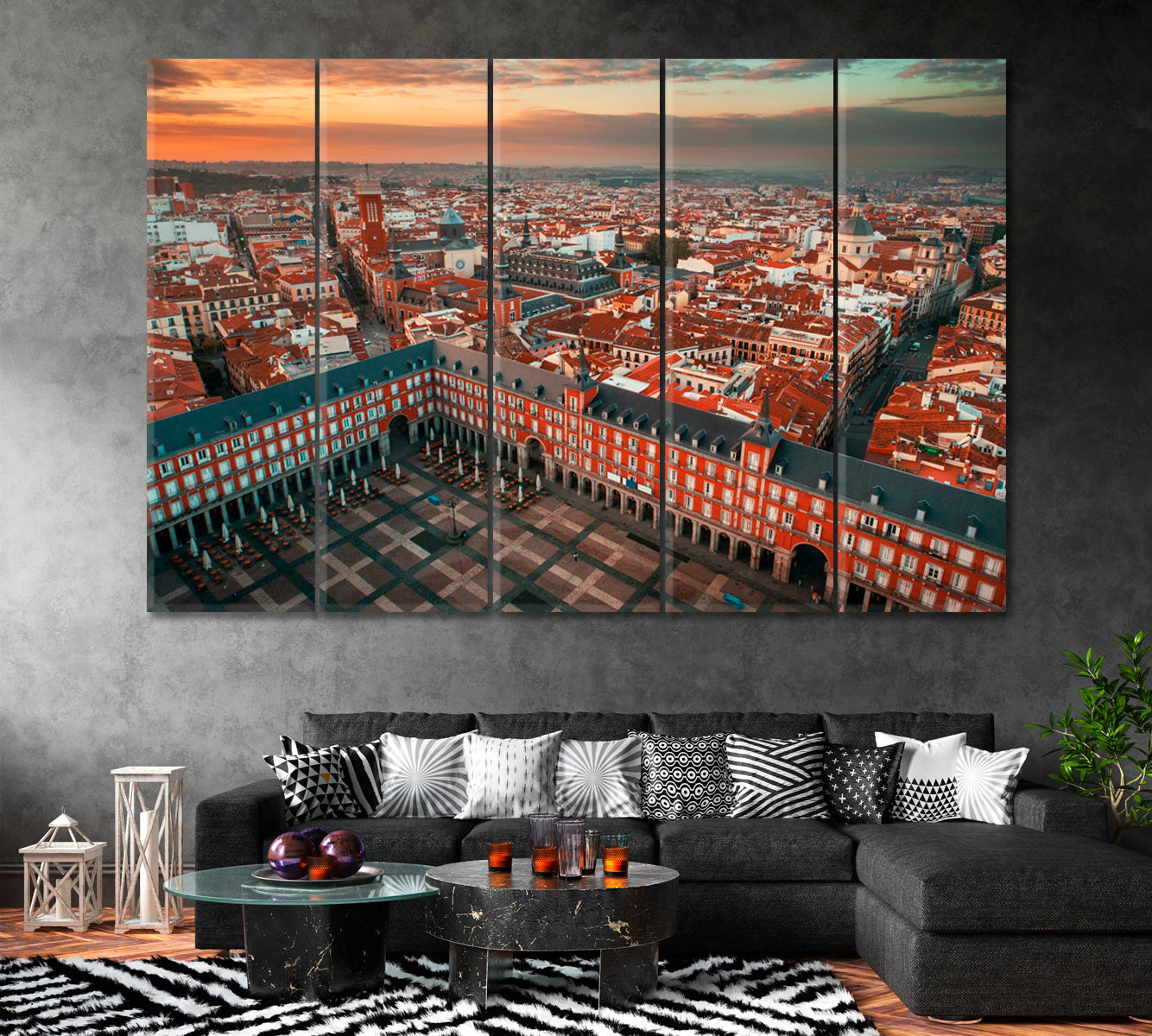 Madrid Plaza Mayor Spain Canvas Print ArtLexy 5 Panels 36"x24" inches 