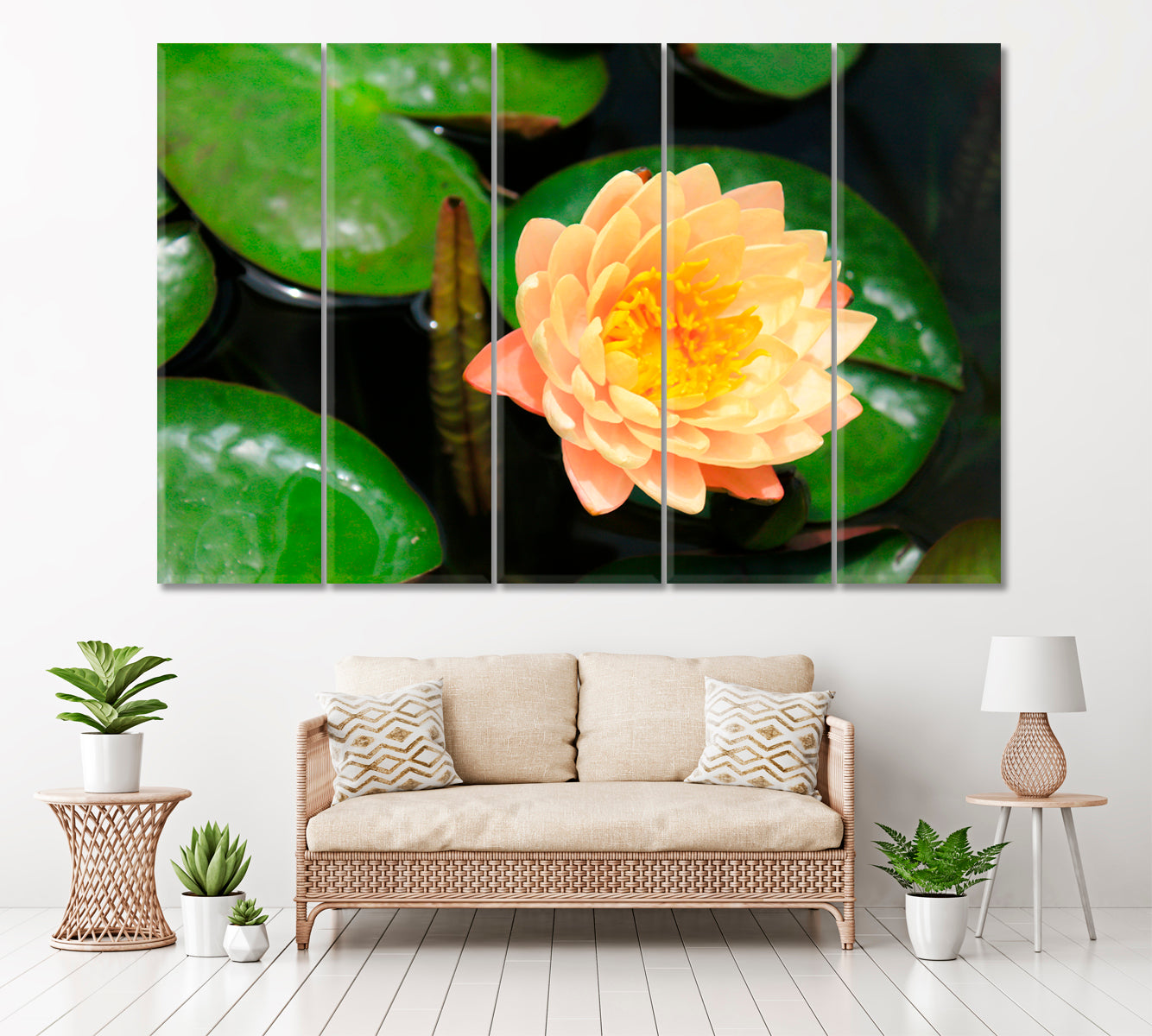 Orange Water Lily Canvas Print ArtLexy 5 Panels 36"x24" inches 