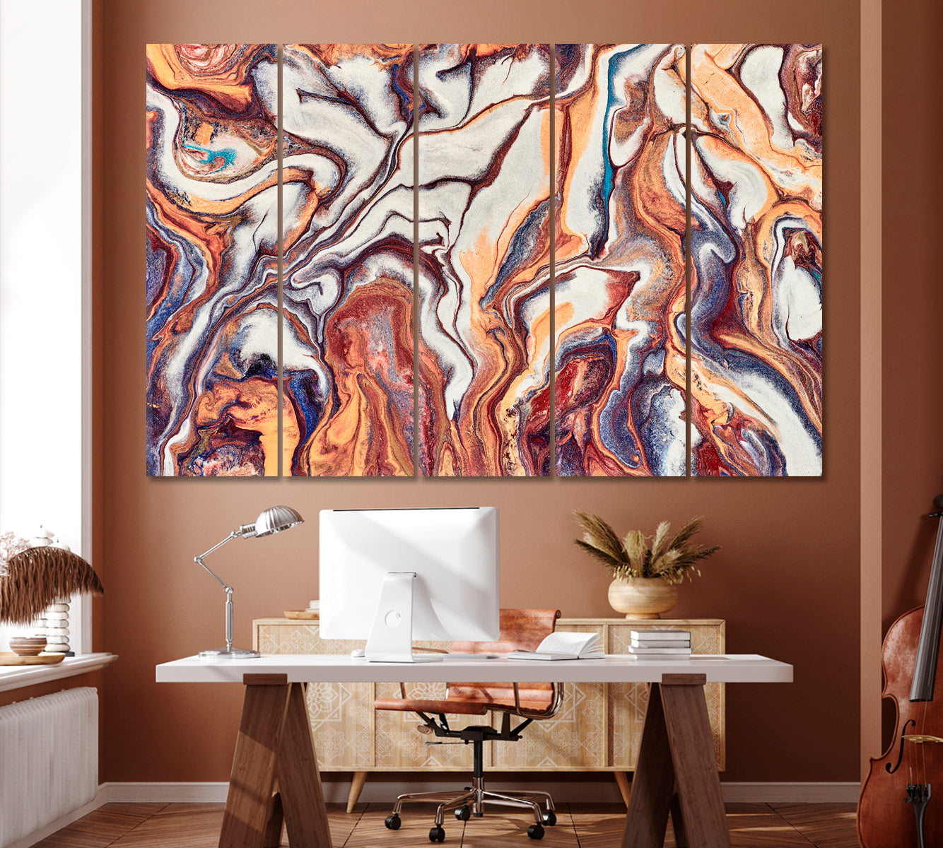 Abstract Brown Fluid Marble Canvas Print ArtLexy 5 Panels 36"x24" inches 