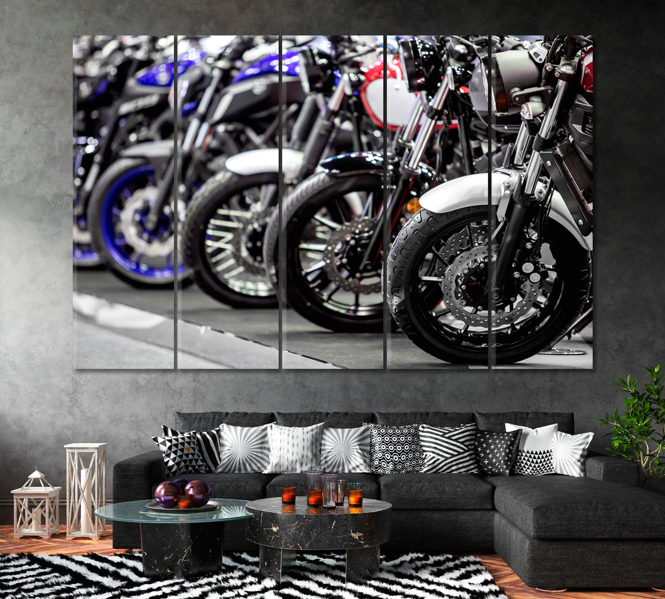 Motorcycles front Wheels Canvas Print ArtLexy 5 Panels 36"x24" inches 