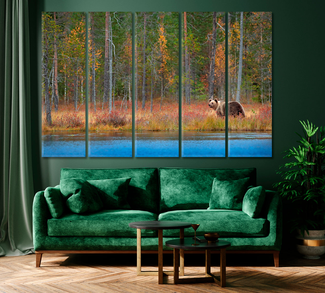 Bear in Autumn Forest Finland Canvas Print ArtLexy 5 Panels 36"x24" inches 