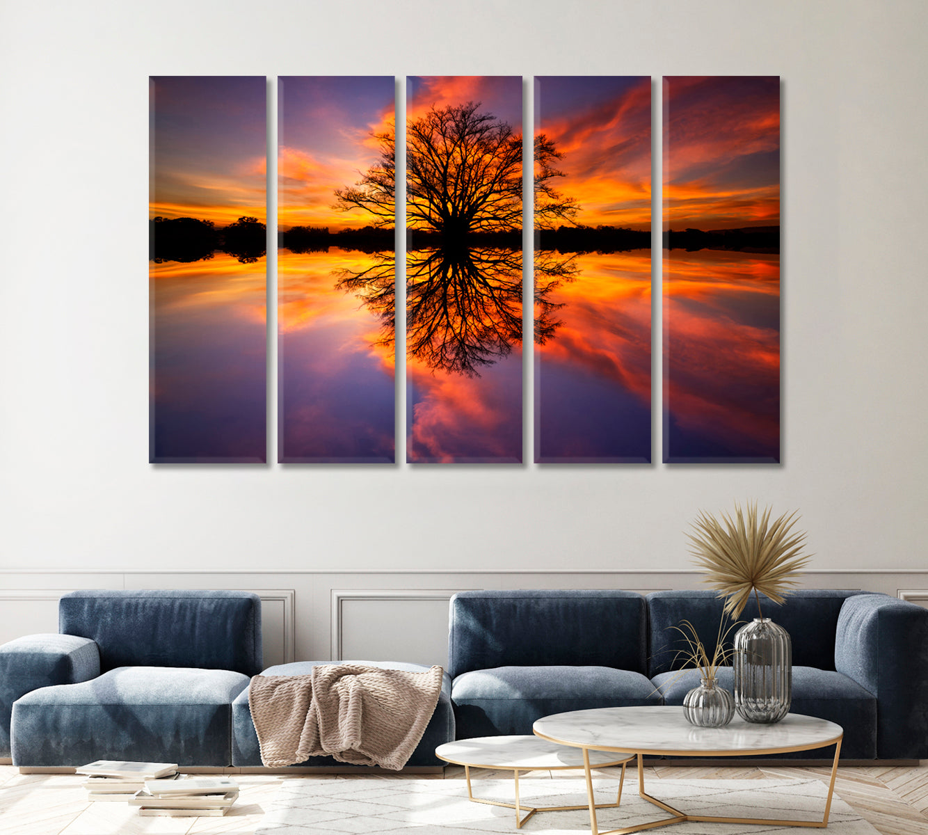Beautiful Tree Reflected in Water at Sunset Canvas Print ArtLexy   