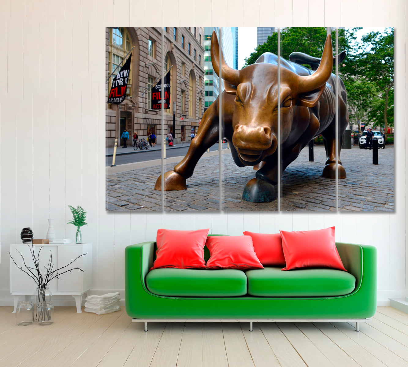 Wall Street Charging Bull Sculpture Canvas Print ArtLexy 5 Panels 36"x24" inches 