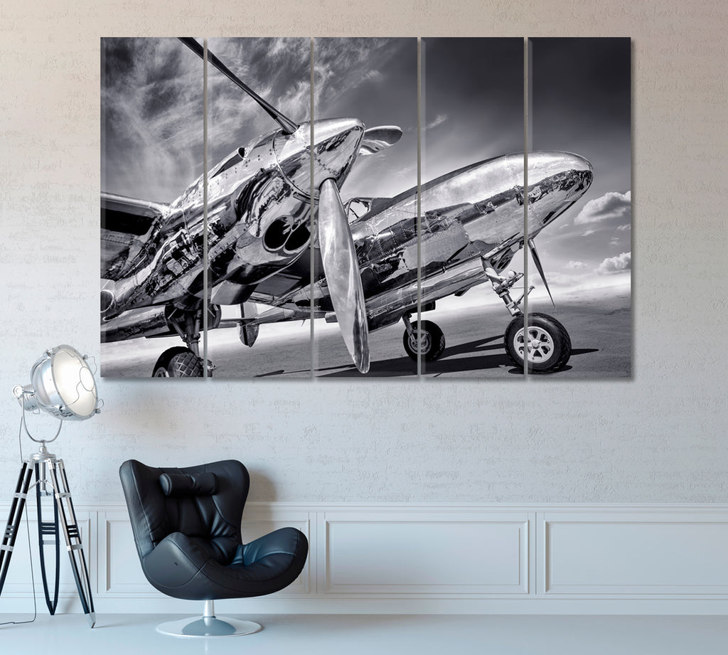 Sports Plane on Runway Canvas Print ArtLexy 5 Panels 36"x24" inches 
