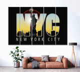 New York City and Statue of Liberty Canvas Print ArtLexy 5 Panels 36"x24" inches 