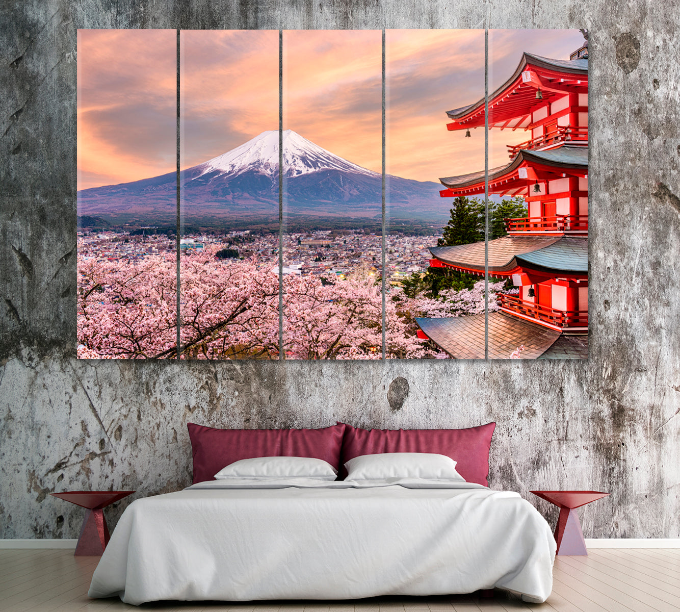 Chureito Pagoda and Mountain Fuji Fujiyoshida Japan Canvas Print ArtLexy 5 Panels 36"x24" inches 