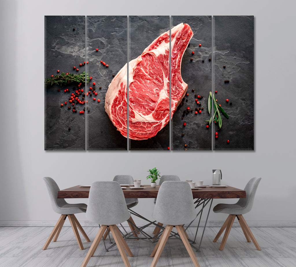 Raw Cowboy Steak Canvas Print ArtLexy 5 Panels 36"x24" inches 