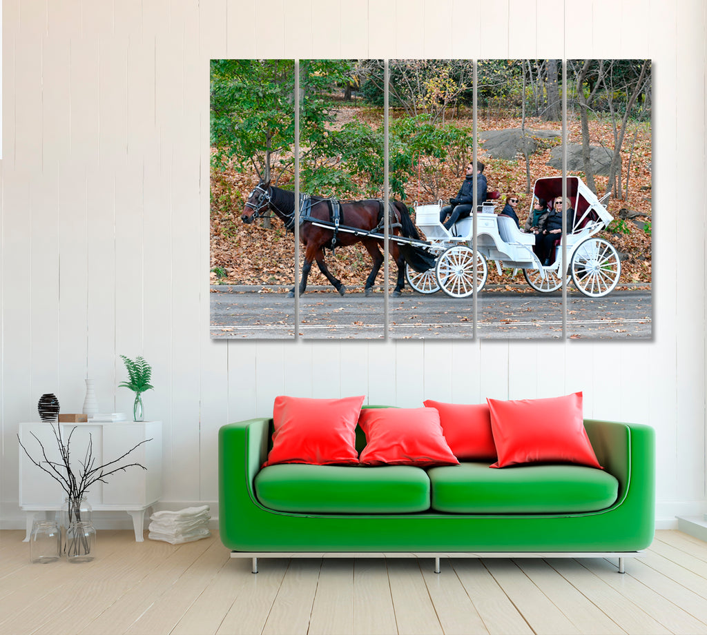 Horse Drawn Carriage Drive in Manhattan's Central Park Canvas Print ArtLexy 5 Panels 36"x24" inches 