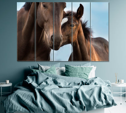 Mare with Foal Portrait Canvas Print ArtLexy 5 Panels 36"x24" inches 
