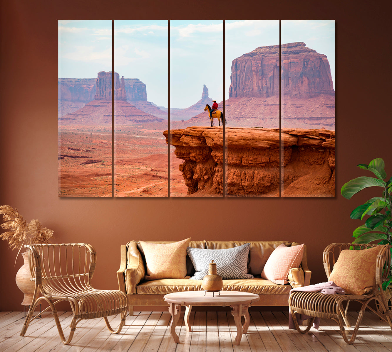 Cowboy on Horse in Monument Valley Tribal Park Arizona Canvas Print ArtLexy 5 Panels 36"x24" inches 