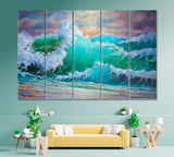 Big Storm Sea Waves Canvas Print ArtLexy 5 Panels 36"x24" inches 