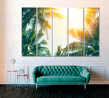 Tropical Palm Tree with Sun Light Canvas Print ArtLexy 5 Panels 36"x24" inches 