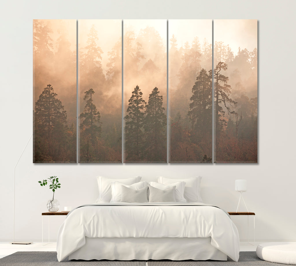 Himalayan Foggy Pine Forest Canvas Print ArtLexy 5 Panels 36"x24" inches 