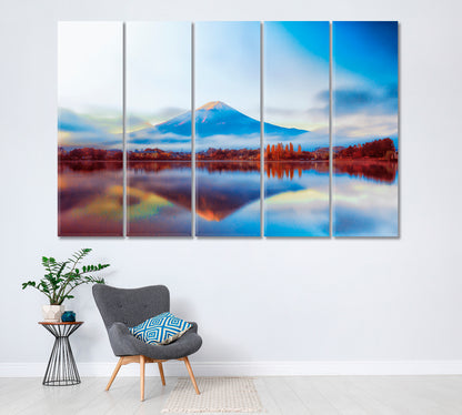 Mount Fuji with Lake Kawaguchiko Canvas Print ArtLexy 5 Panels 36"x24" inches 