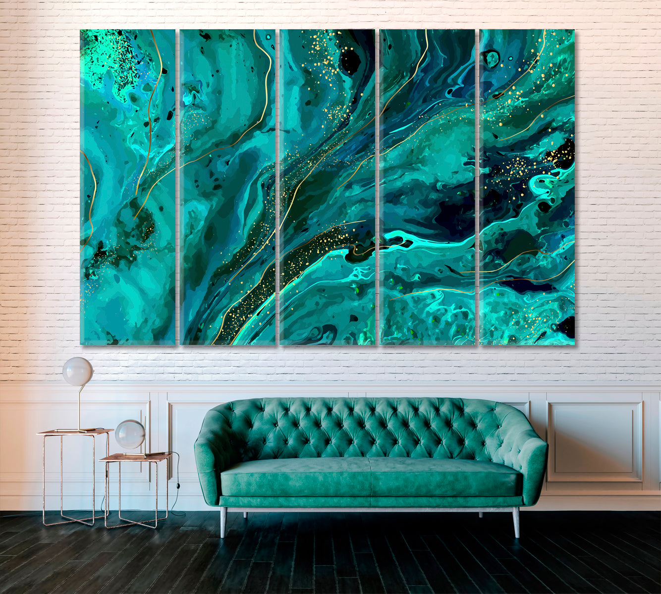 Abstract Green Marble Luxury Style Canvas Print ArtLexy 5 Panels 36"x24" inches 