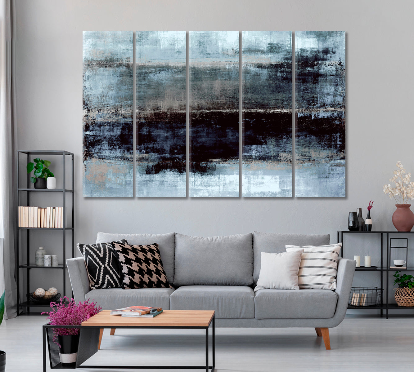 Blue and Grey Abstract Pattern Canvas Print ArtLexy 5 Panels 36"x24" inches 