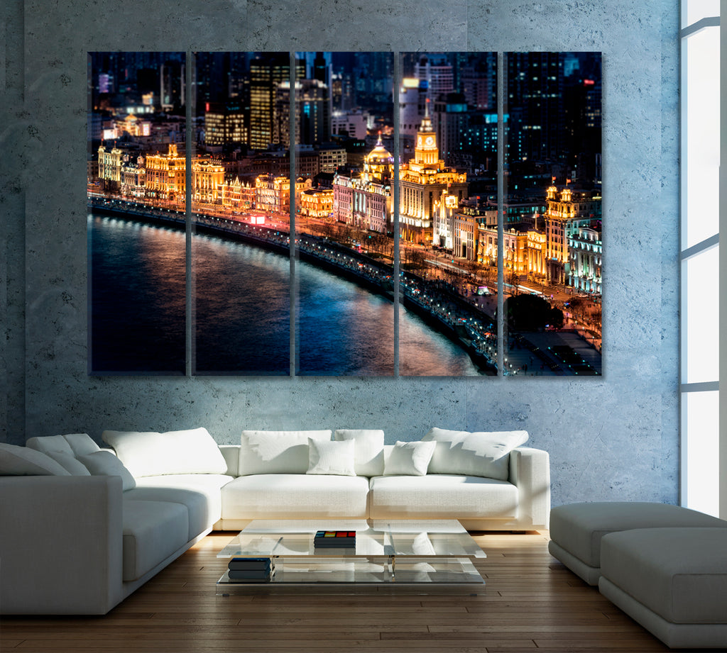 Waitan Embankment Shanghai at Night Canvas Print ArtLexy 5 Panels 36"x24" inches 