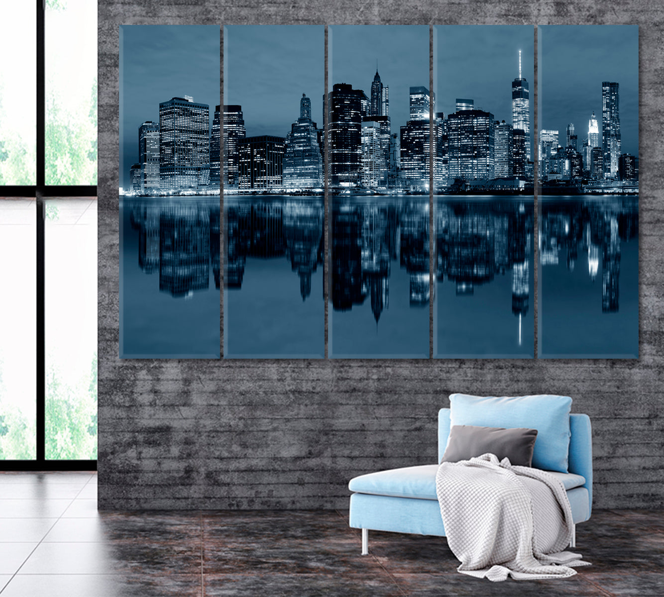 Manhattan Downtown Reflections Canvas Print ArtLexy 5 Panels 36"x24" inches 