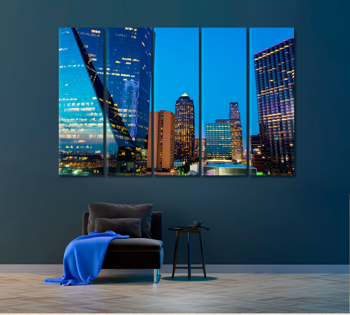 Office Buildings Lights Dallas Texas Canvas Print ArtLexy 5 Panels 36"x24" inches 