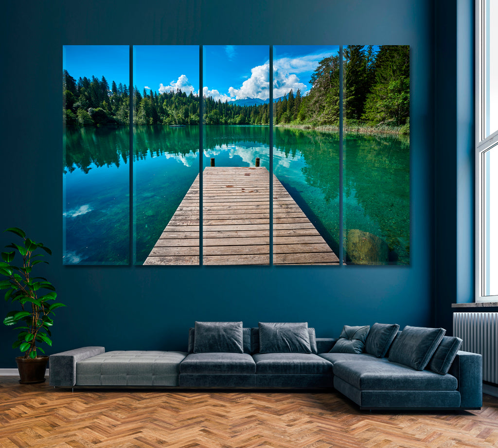 Wooden Pier on Lake Cresta Switzerland Canvas Print ArtLexy 5 Panels 36"x24" inches 