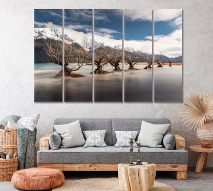 Willow Trees in Lake Wakatipu New Zealand Canvas Print ArtLexy 5 Panels 36"x24" inches 