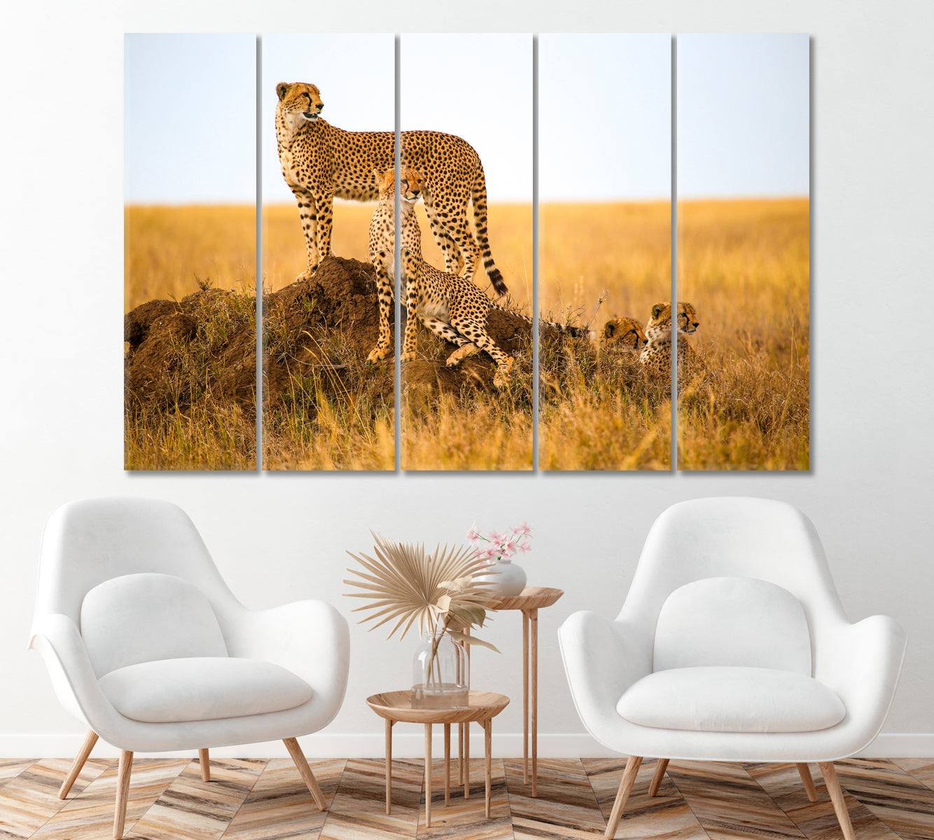 Cheetahs in Serengeti National Park Tanzania Canvas Print ArtLexy 5 Panels 36"x24" inches 