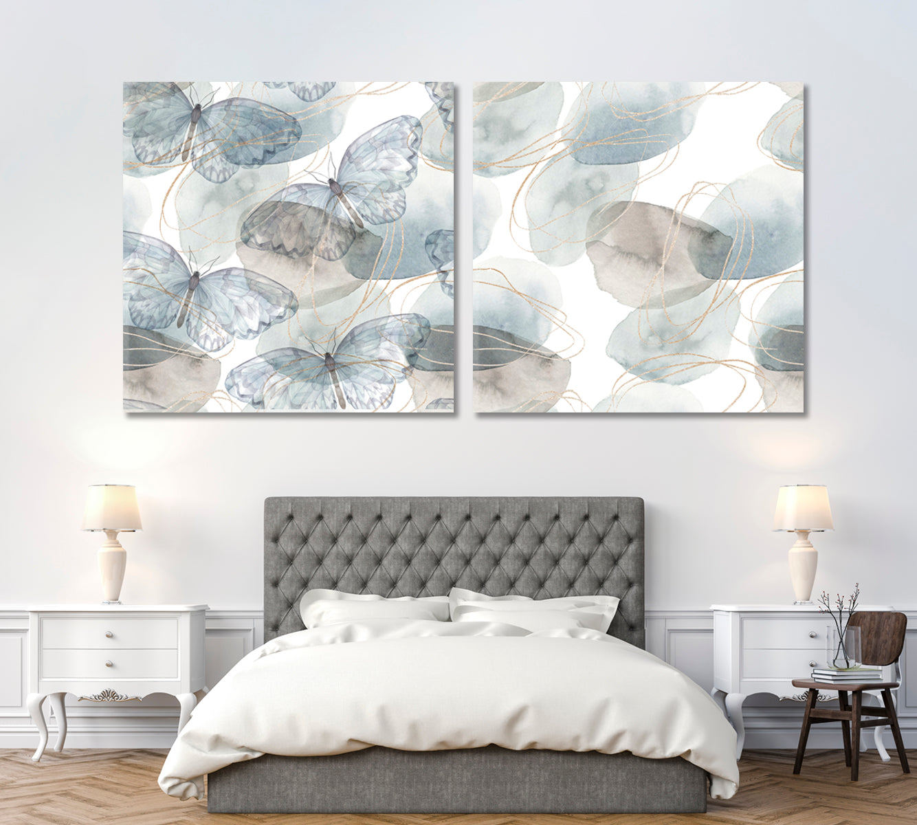 Set of 2 Squares Abstract Butterflies Canvas Print ArtLexy   