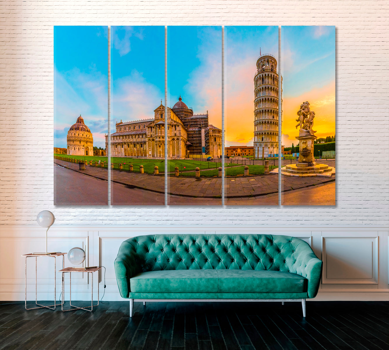 Pisa Leaning Tower and Pisa Cathedral Italy Canvas Print ArtLexy 5 Panels 36"x24" inches 