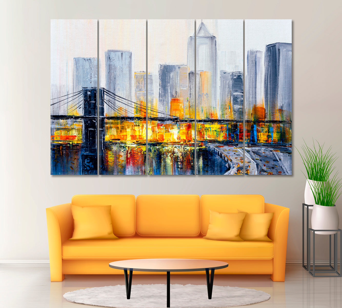 Abstract Brooklyn Bridge New York Canvas Print ArtLexy 5 Panels 36"x24" inches 