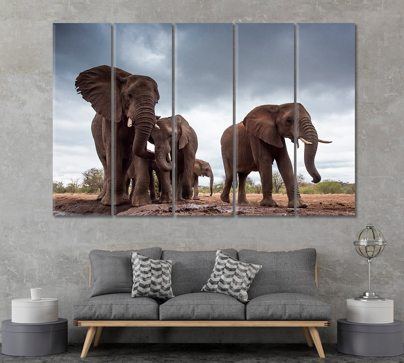 Elephant Family Canvas Print ArtLexy 5 Panels 36"x24" inches 