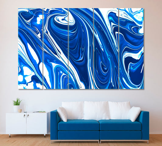 Blue White Marble Waves Canvas Print ArtLexy 5 Panels 36"x24" inches 