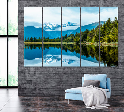 Mountain Landscape Reflection on Lake Matheson New Zealand Canvas Print ArtLexy 5 Panels 36"x24" inches 