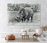 White Rhinoceros Swaziland Africa Canvas Print ArtLexy 5 Panels 36"x24" inches 