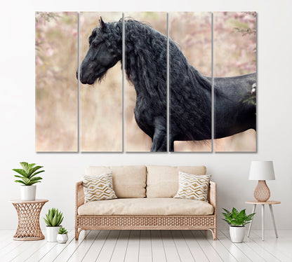 Black Friesian Horse Canvas Print ArtLexy 5 Panels 36"x24" inches 