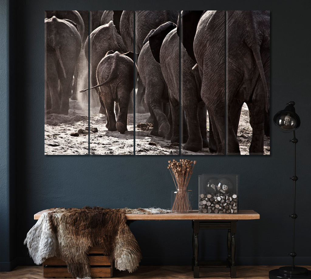 Herd of Elephants Canvas Print ArtLexy 5 Panels 36"x24" inches 