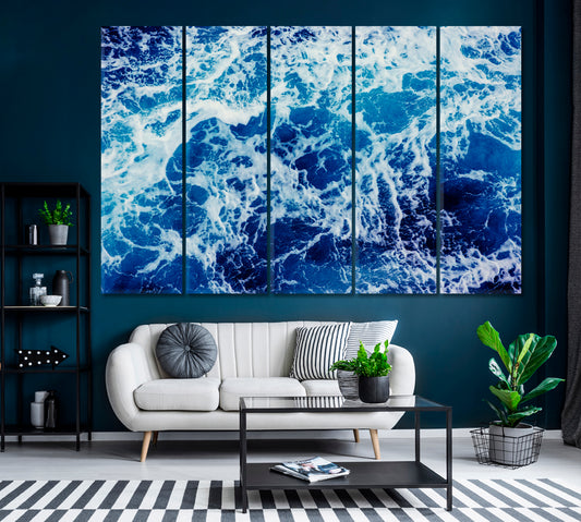 Blue Sea Waves Canvas Print ArtLexy 5 Panels 36"x24" inches 