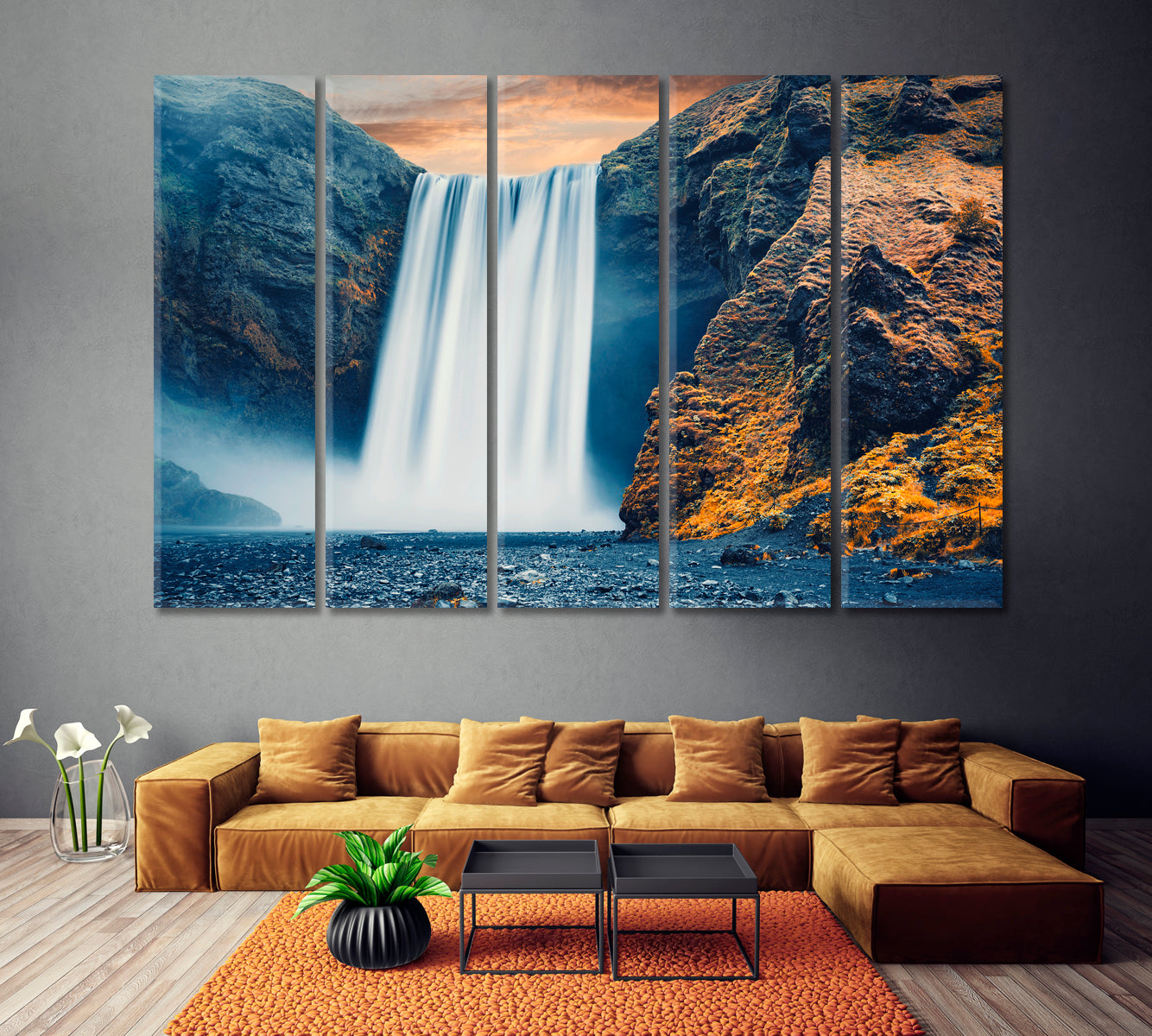 Amazing Skogafoss Waterfall Iceland Canvas Print ArtLexy 5 Panels 36"x24" inches 