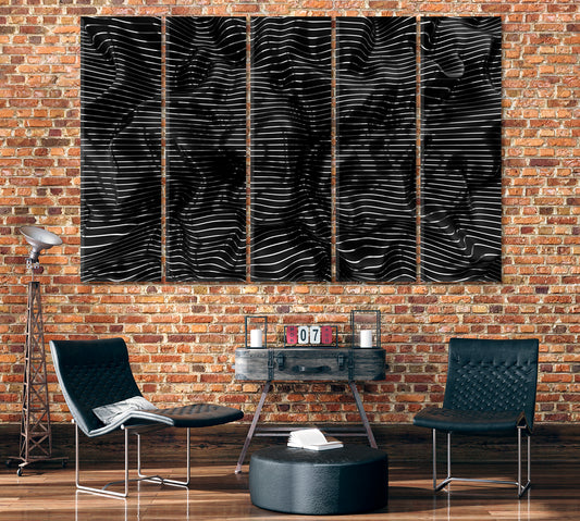 Abstract  Black Wavy Pattern Canvas Print ArtLexy 5 Panels 36"x24" inches 