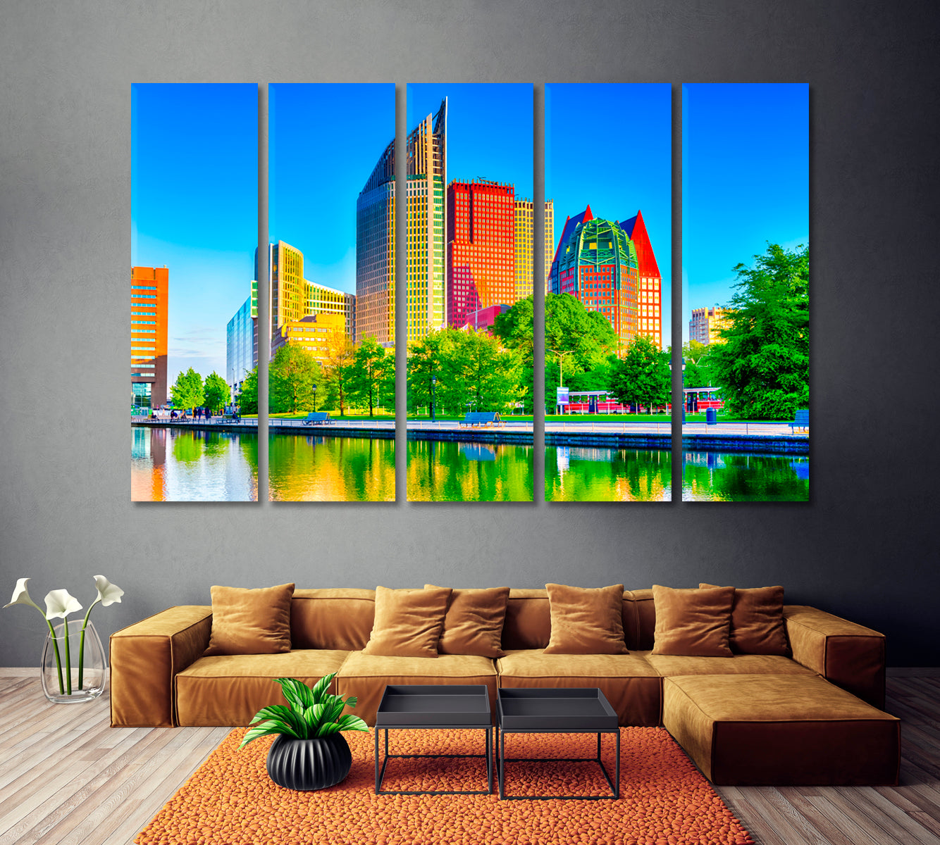 Hague Skyscrapers Skyline at Blue Hour in Netherlands Canvas Print ArtLexy   