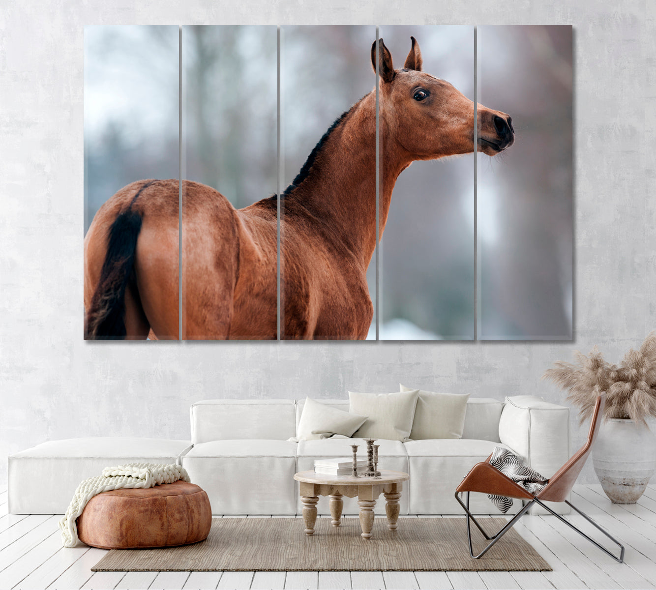 Brown Akhal-Teke Horse Canvas Print ArtLexy 5 Panels 36"x24" inches 
