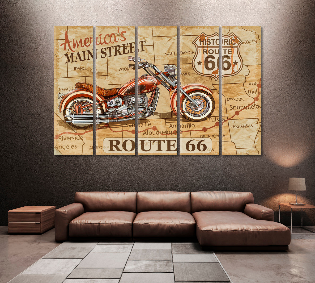 Vintage Motorcycle Route 66 Canvas Print ArtLexy   