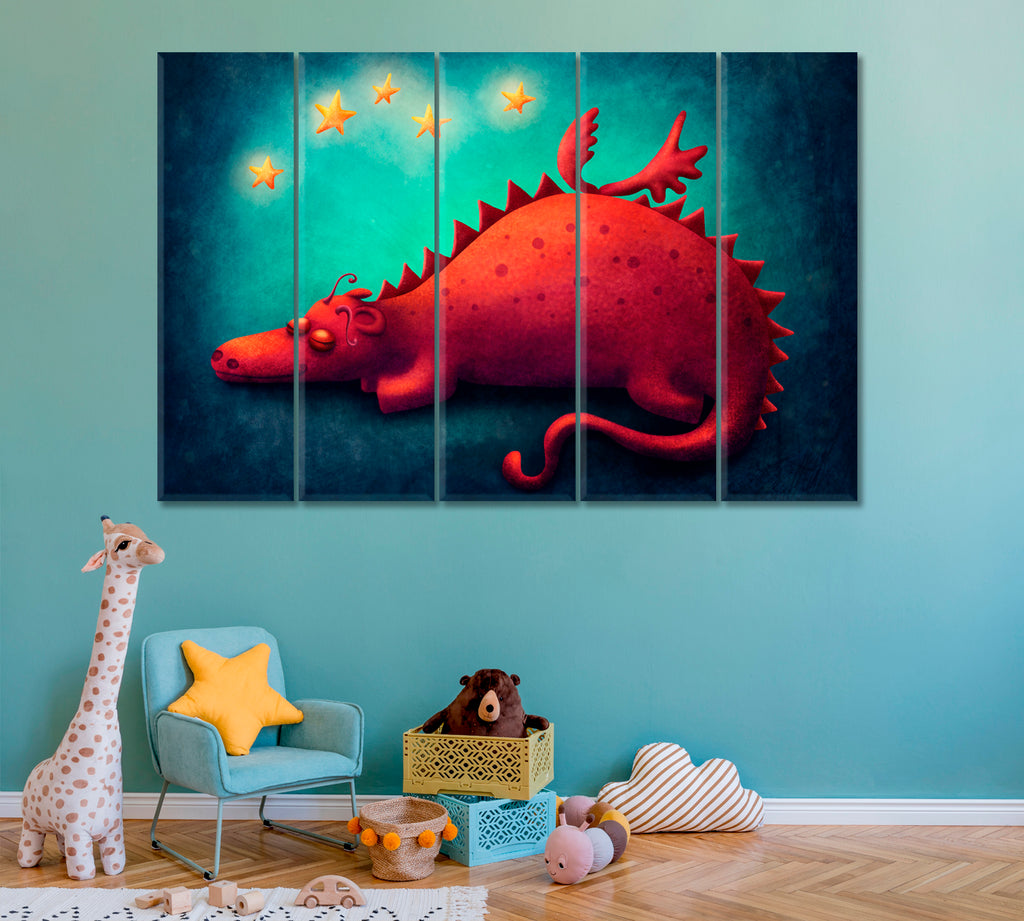 Sleeping Red Dragon Canvas Print ArtLexy 5 Panels 36"x24" inches 