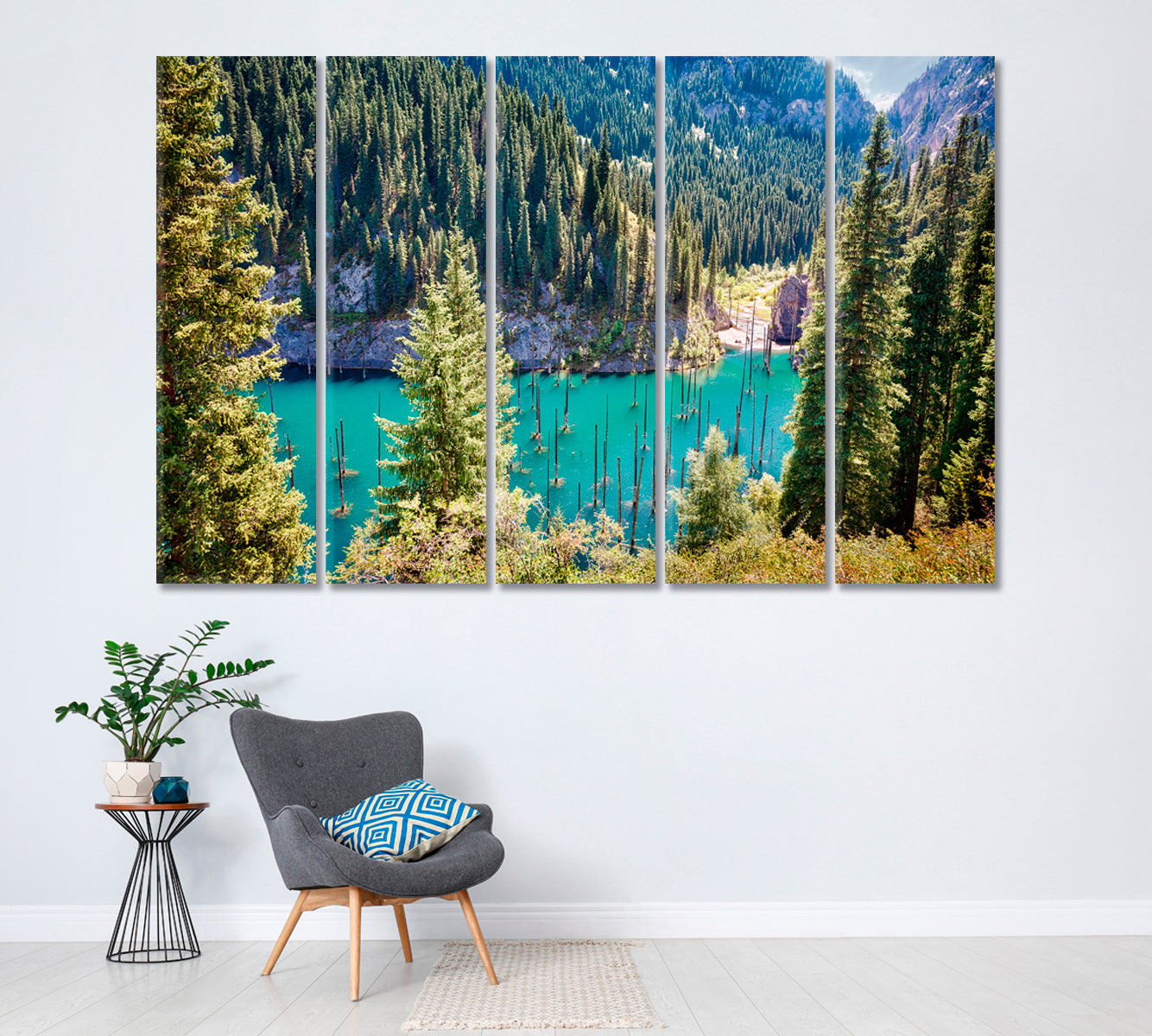 Kaindy Lake Kazakhstan Canvas Print ArtLexy 5 Panels 36"x24" inches 