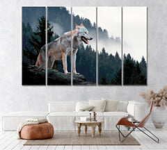 Timber Wolf in Forest Canvas Print ArtLexy 5 Panels 36"x24" inches 