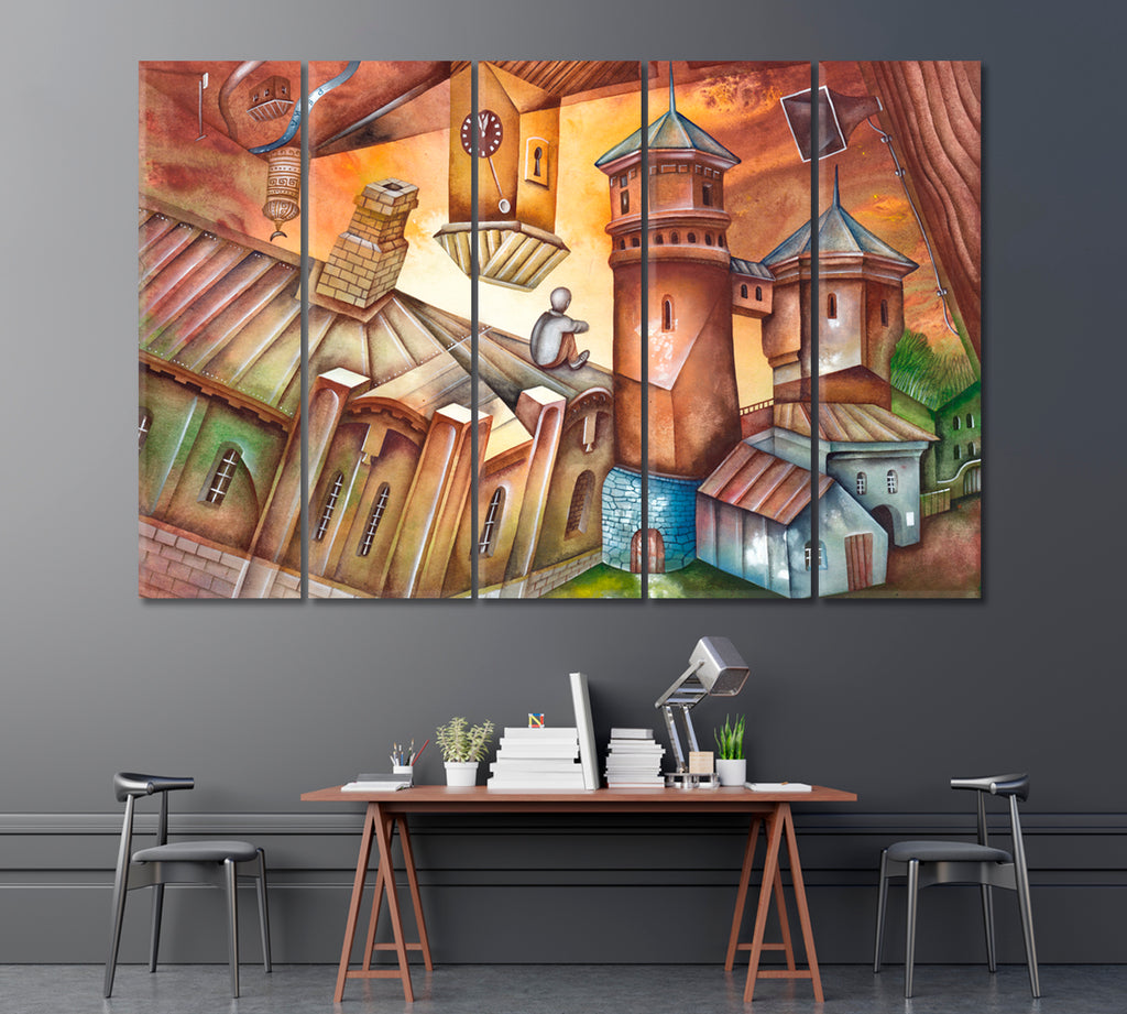 City Quarter in Cubism Style Canvas Print ArtLexy 5 Panels 36"x24" inches 