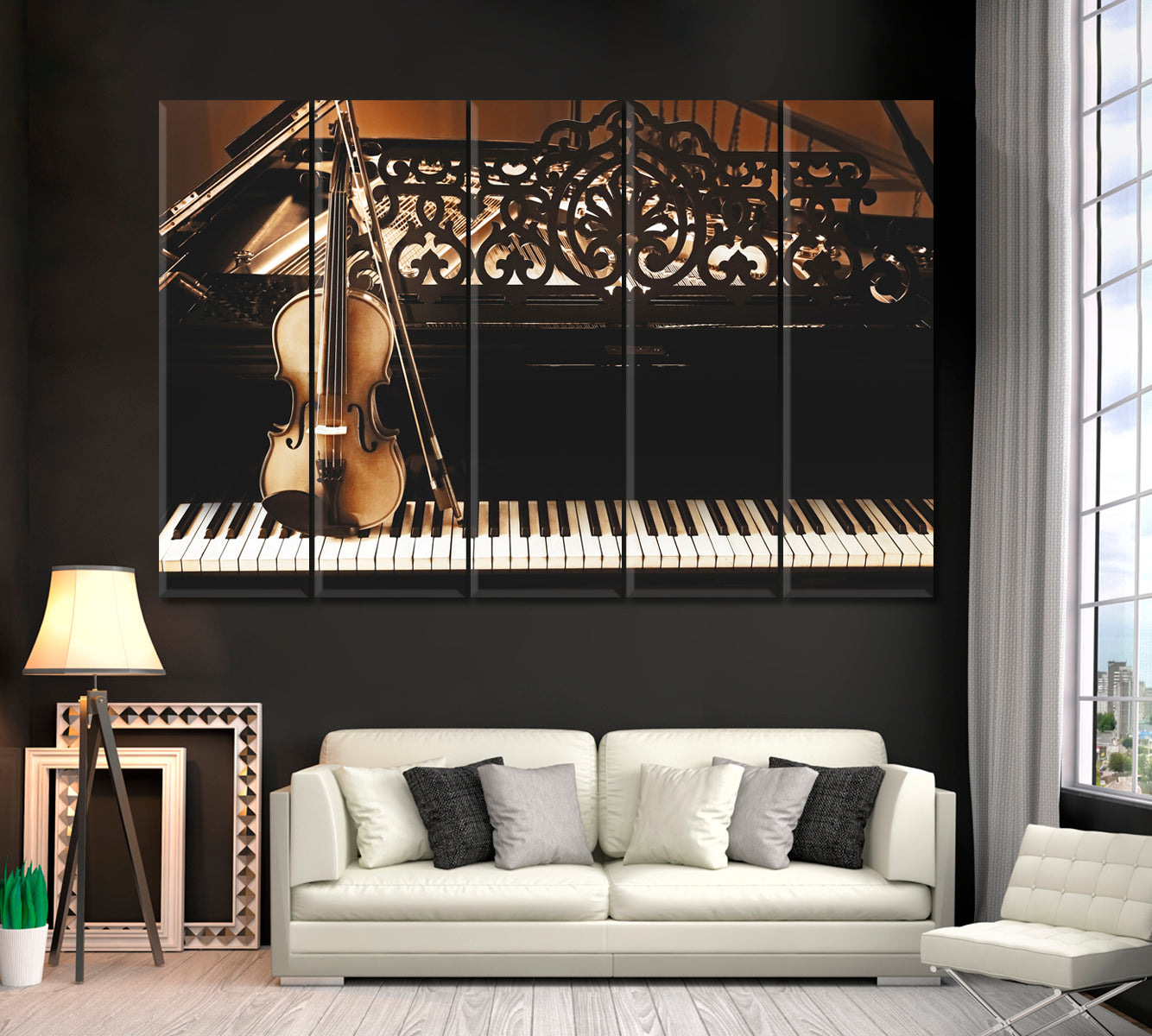 Violin on Piano Canvas Print ArtLexy 5 Panels 36"x24" inches 